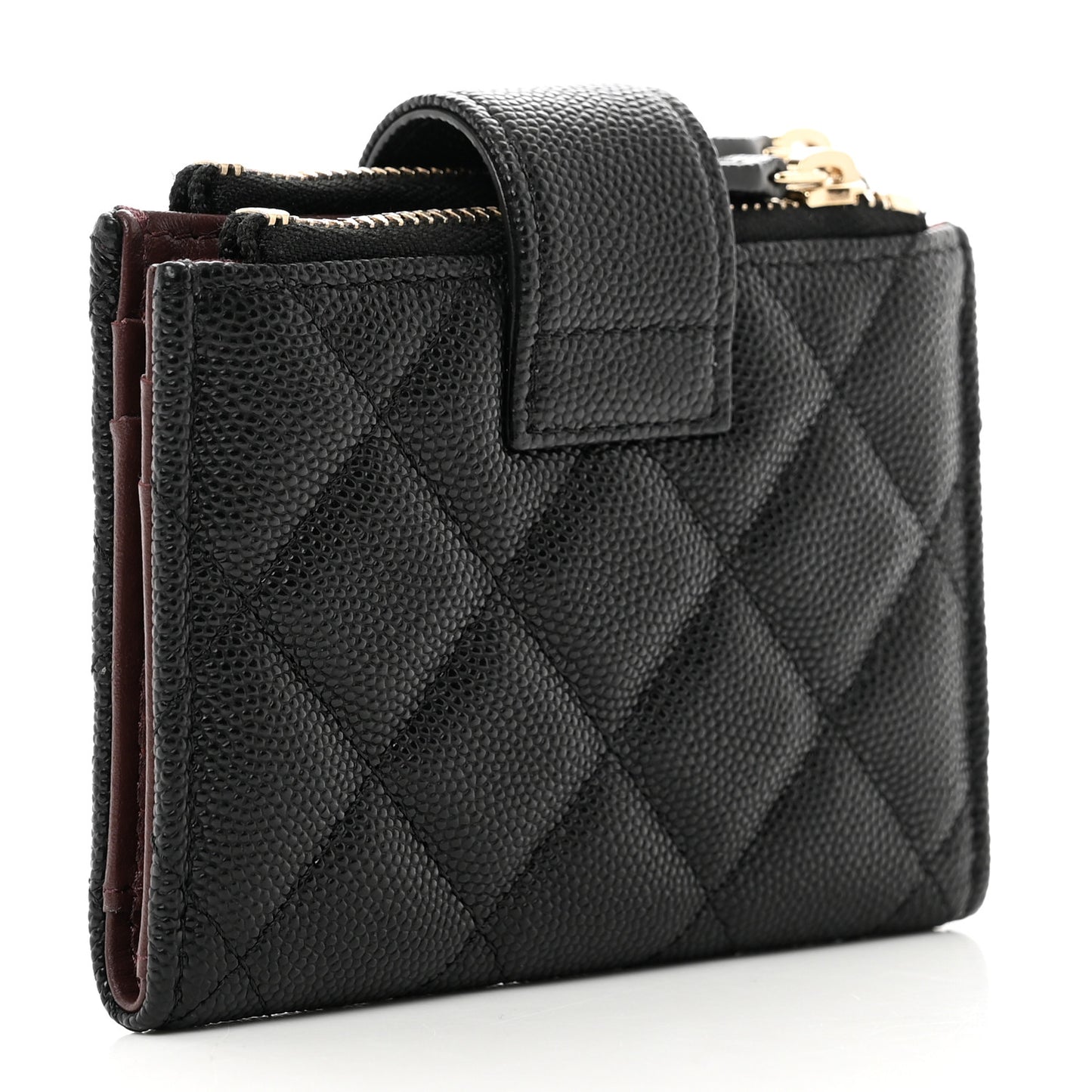 Caviar Quilted Compact Zipped Pocket Wallet Black