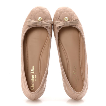 Christian Dior Calfskin Cannage Pearl Bow Ballet Flats 38 Nude 2 of 10