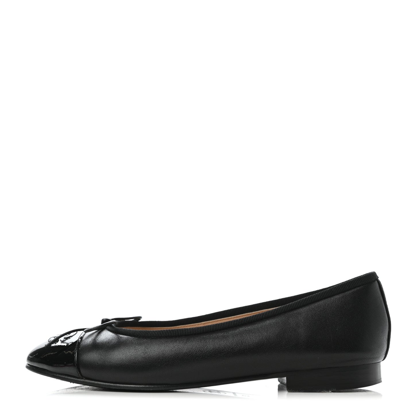 Lambskin Patent Cap Toe Ballerina Flats 35 Black