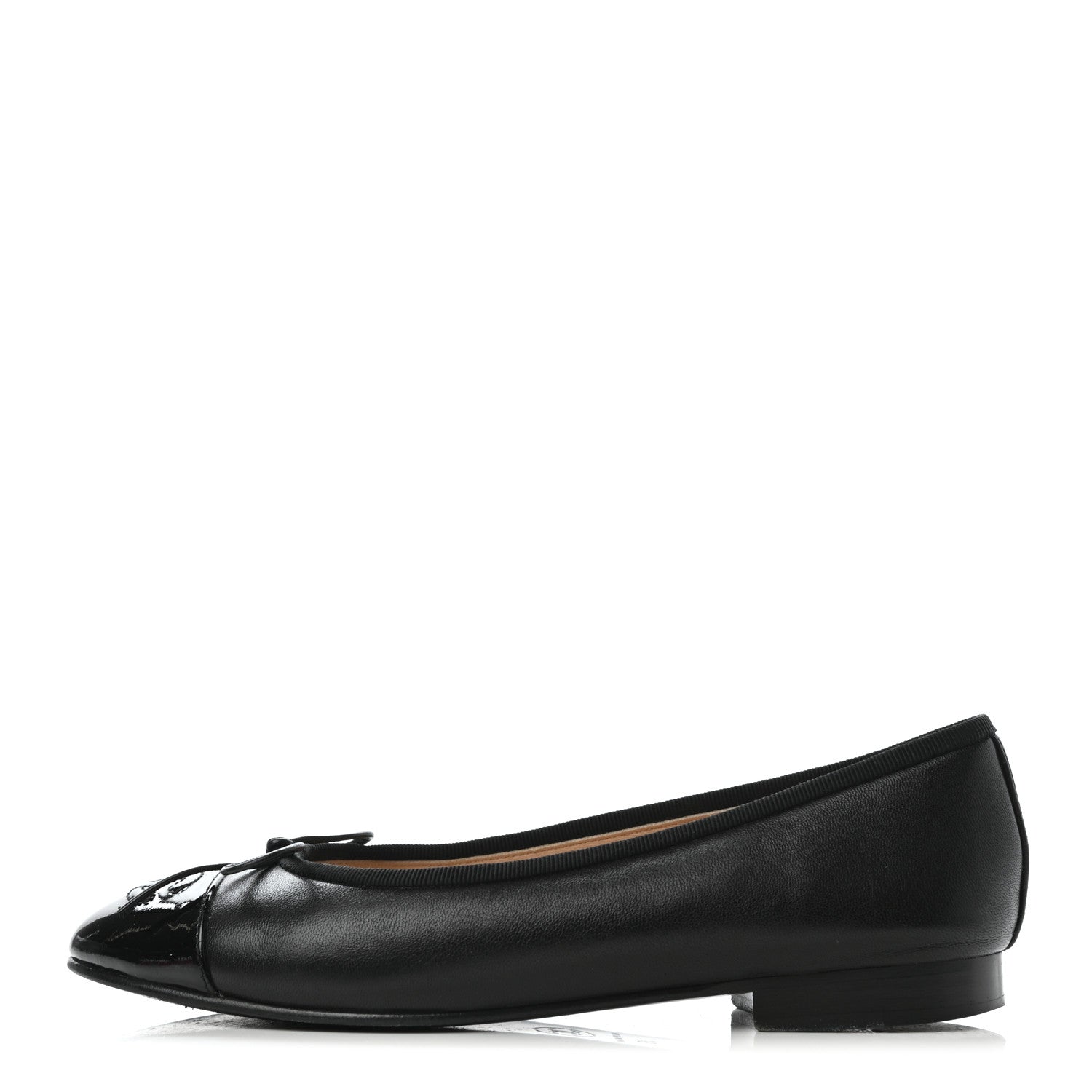 Chanel Lambskin Patent Cap Toe Ballerina Flats 35 Black 1 of 9