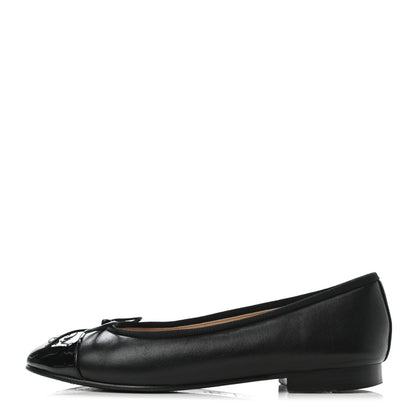 Chanel Lambskin Patent Cap Toe Ballerina Flats 35 Black 1 of 9