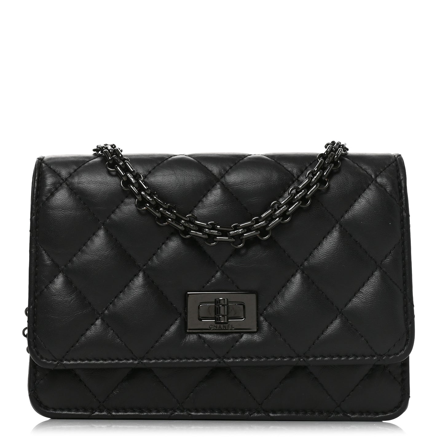 Aged Calfskin Quilted Mini Reissue Wallet On Chain WOC So Black