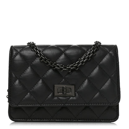 Chanel Aged Calfskin Quilted Mini Reissue Wallet On Chain WOC So Black 1 of 12