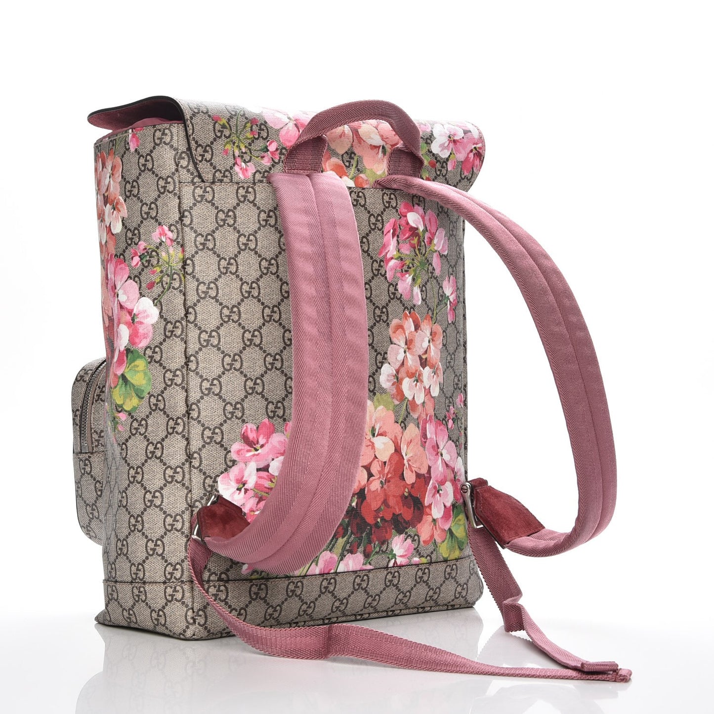 GG Supreme Monogram Blooms Medium Single Buckle Backpack Beige Multicolor Dry Rose