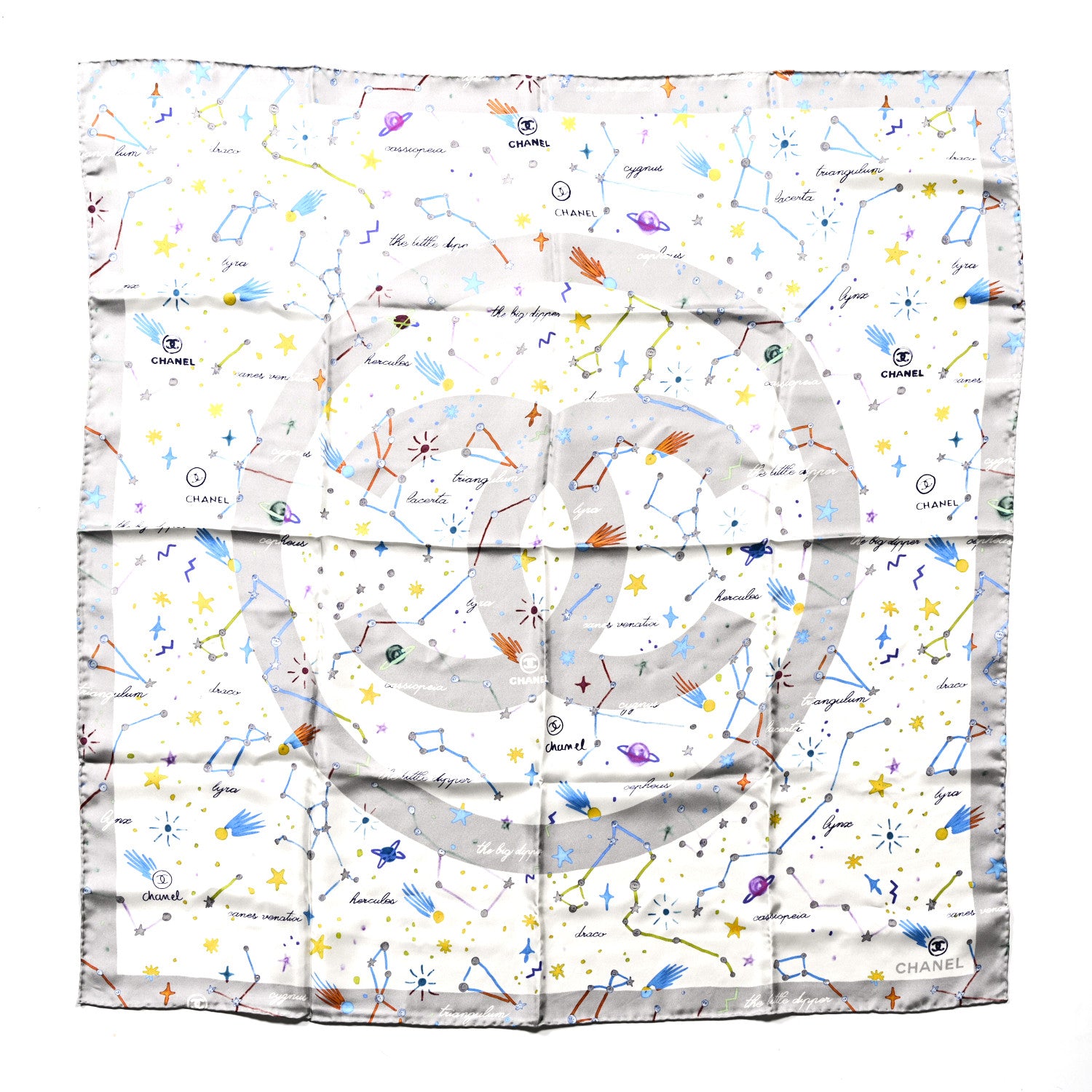 Chanel Silk Constellations CC Square Scarf Grey Multicolor 1 of 3