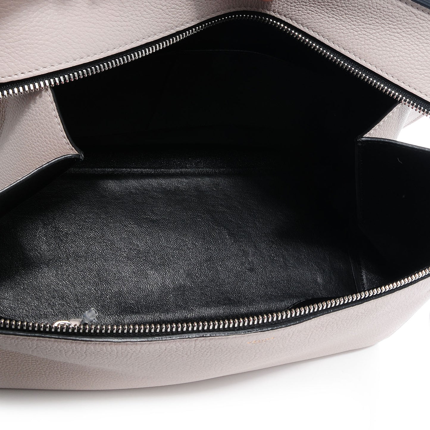 Pebbled Leather Medium Edge Shoulder Bag Pearl Grey