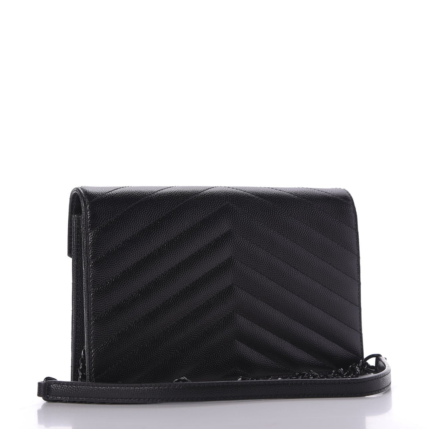 Grain De Poudre Matelasse Chevron Monogram Envelope Chain Wallet Black