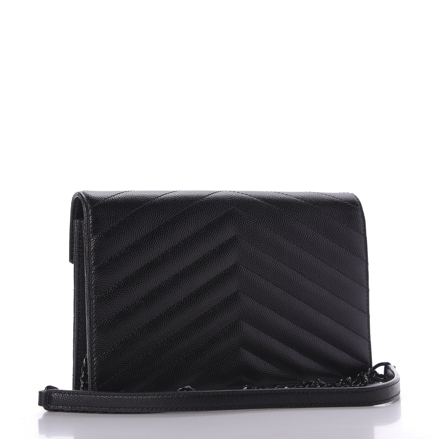 Saint Laurent Grain De Poudre Matelasse Chevron Monogram Envelope Chain Wallet Black 3 of 10