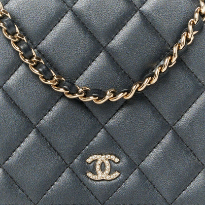 Chanel Iridescent Lambskin Quilted Pearl Wallet On Chain WOC Black 9 of 12