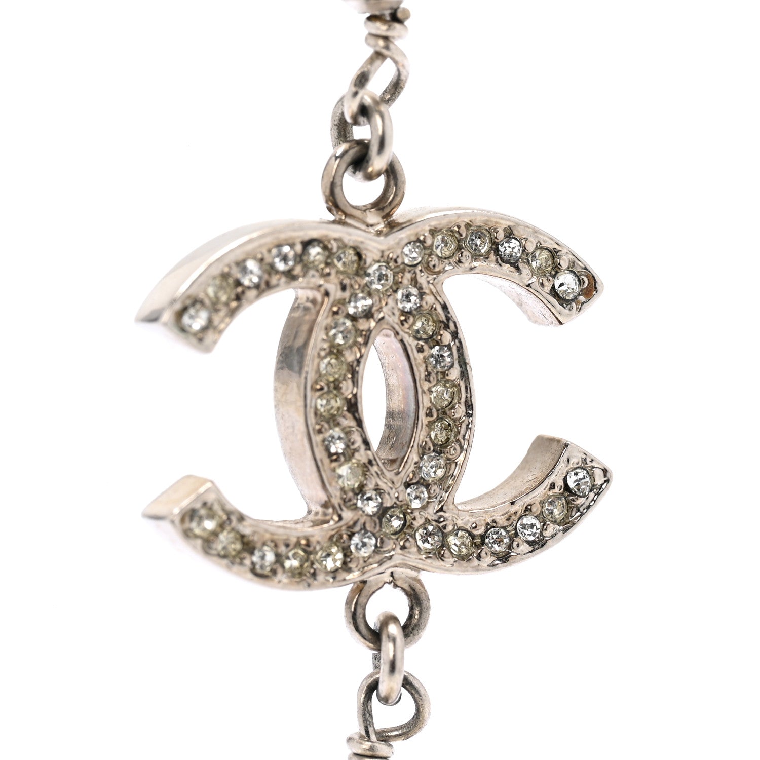 Chanel Crystal Pearl CC Long Necklace Silver 7 of 8
