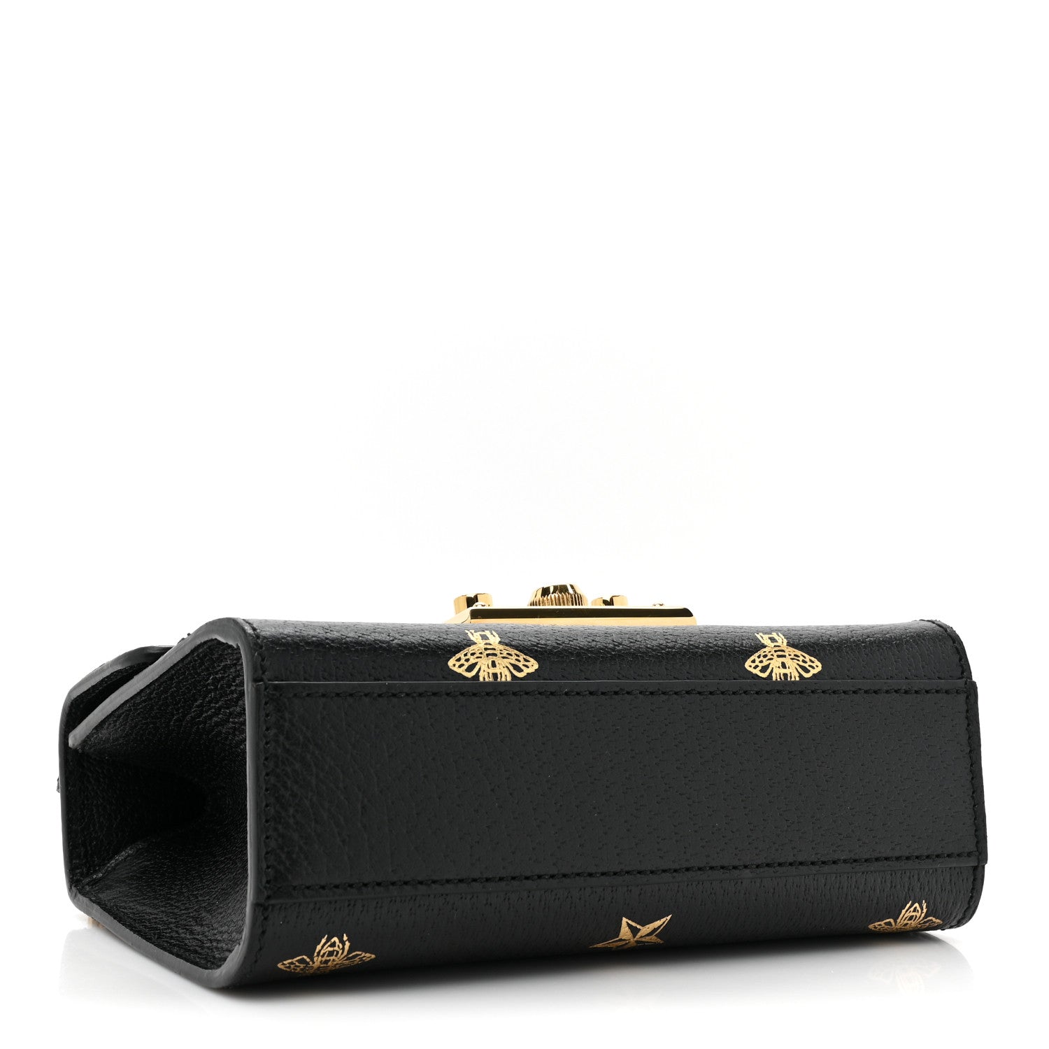 Gucci Grained Calfskin Bee Star Small Padlock Shoulder Bag Black 4 of 9