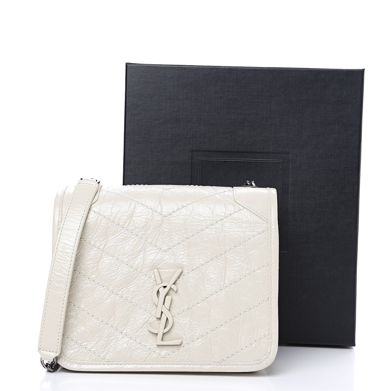 Saint Laurent Crinkled Calfskin Matelasse Monogram Niki Chain Wallet Crema Soft 10 of 10