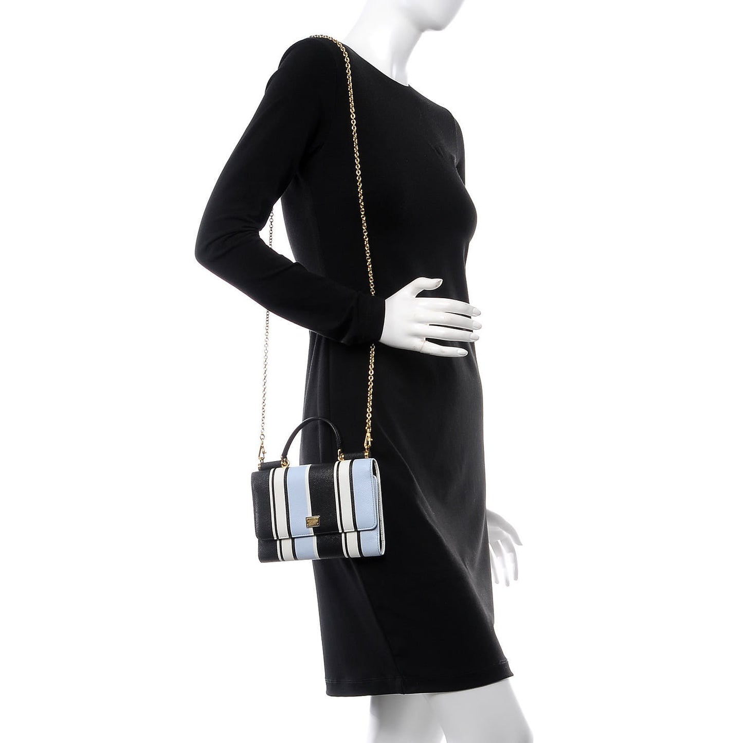 Dauphine Stripe Gloss Chain Strap Phone Bag Blue