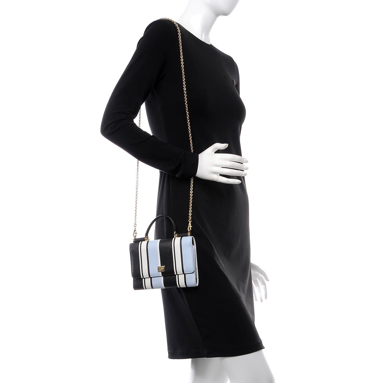Dolce & Gabbana Dauphine Stripe Gloss Chain Strap Phone Bag Blue 2 of 9