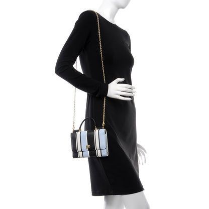 Dolce & Gabbana Dauphine Stripe Gloss Chain Strap Phone Bag Blue 2 of 9