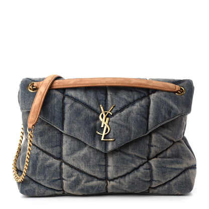 Saint Laurent Denim Quilted Medium Loulou Puffer Monogram Chain Satchel Blue Cinnamon 1 of 10