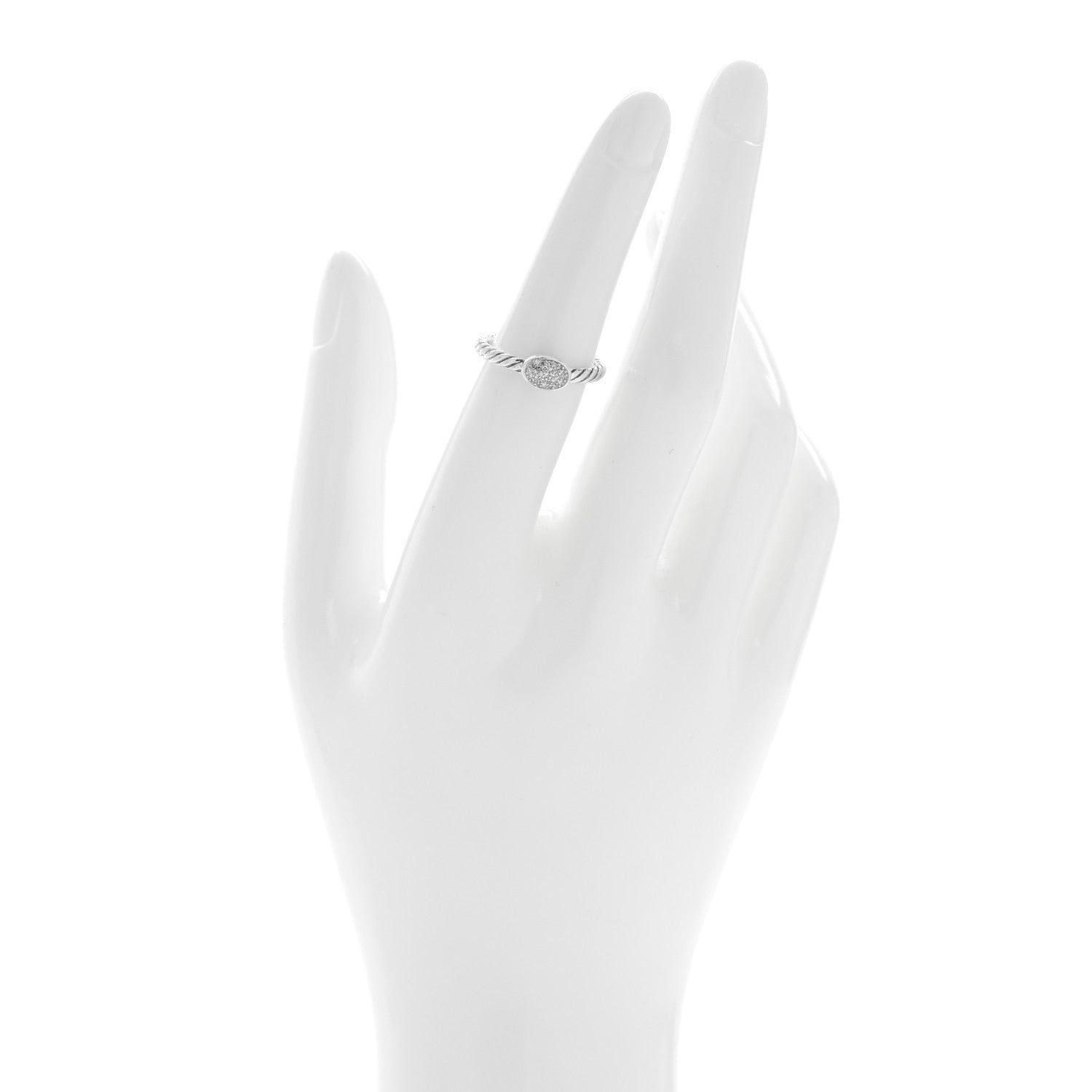 David Yurman Sterling Silver Diamond Pave Cable Classics Oval Ring 52 6 2 of 4