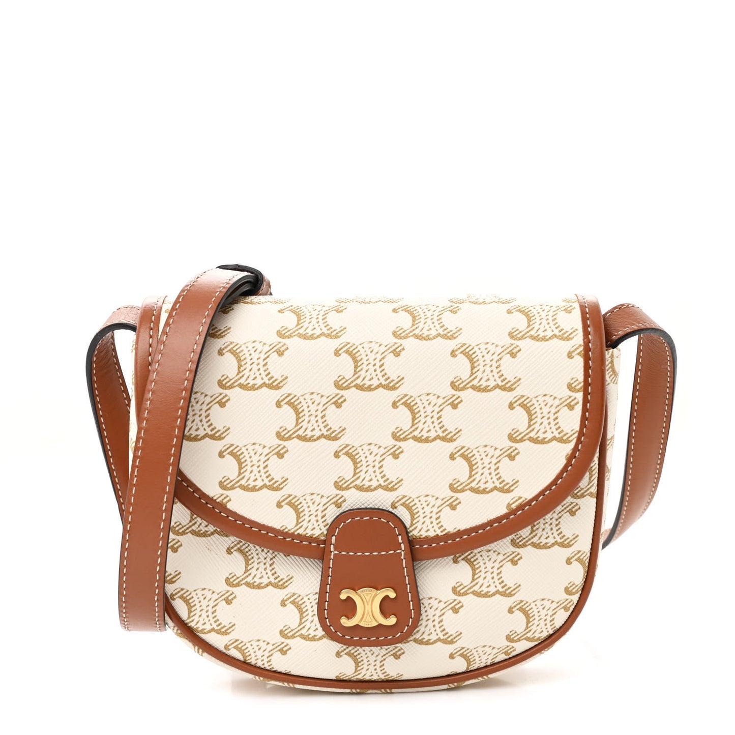 Triomphe Canvas Calfskin Mini Besace Bag White