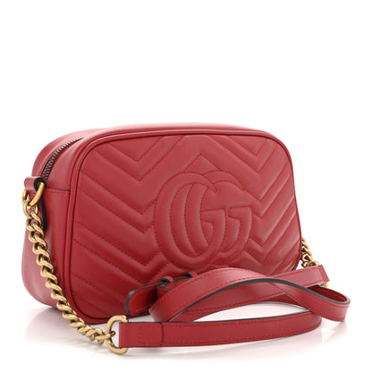 Gucci Calfskin Matelasse Small GG Marmont Chain Shoulder Bag Hibiscus Red 6 of 20