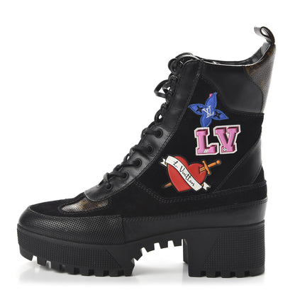 Louis Vuitton Suede Calfskin Monogram LV Black Heart Laureate Platform Desert Boots 39 Black 1 of 8