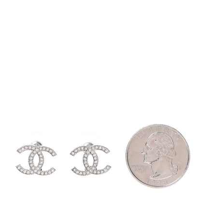 Chanel Crystal Mini Timeless CC Earrings Silver 2 of 5