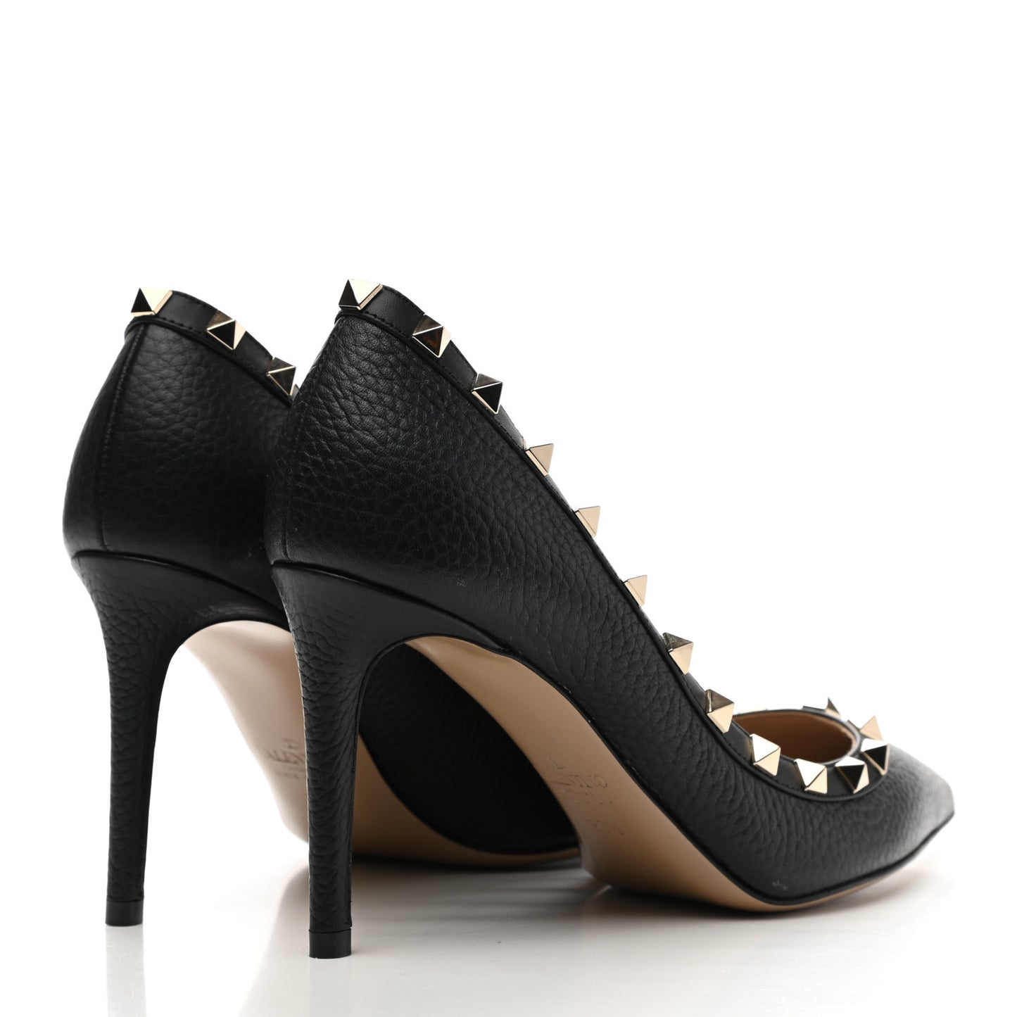 Pebbled Calfskin Rockstud 85mm Pumps 36.5 Black
