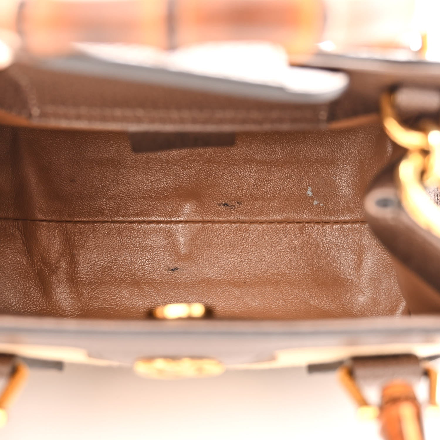 Gucci Monogram Jumbo GG Textured Dollar Calfskin Mini Diana Tote Bag Camel Ebony New Acero 5 of 15