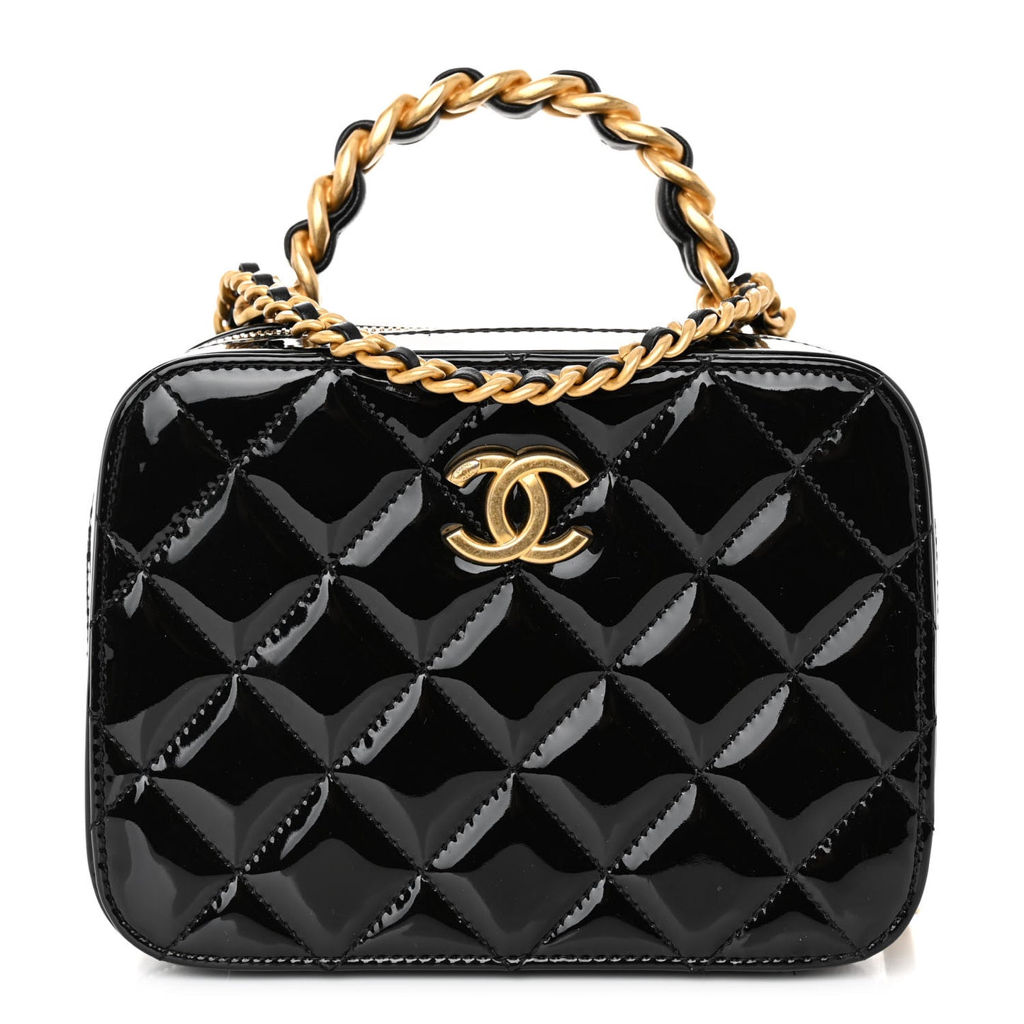 Patent Quilted Top Handle Small Vanity Case Black