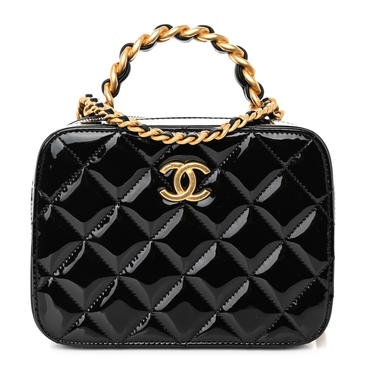 Chanel Patent Quilted Top Handle Small Vanity Case Black 1 of 11
