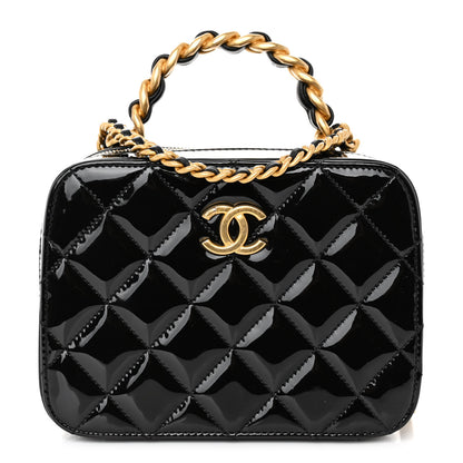 Chanel Patent Quilted Top Handle Small Vanity Case Black 1 of 11