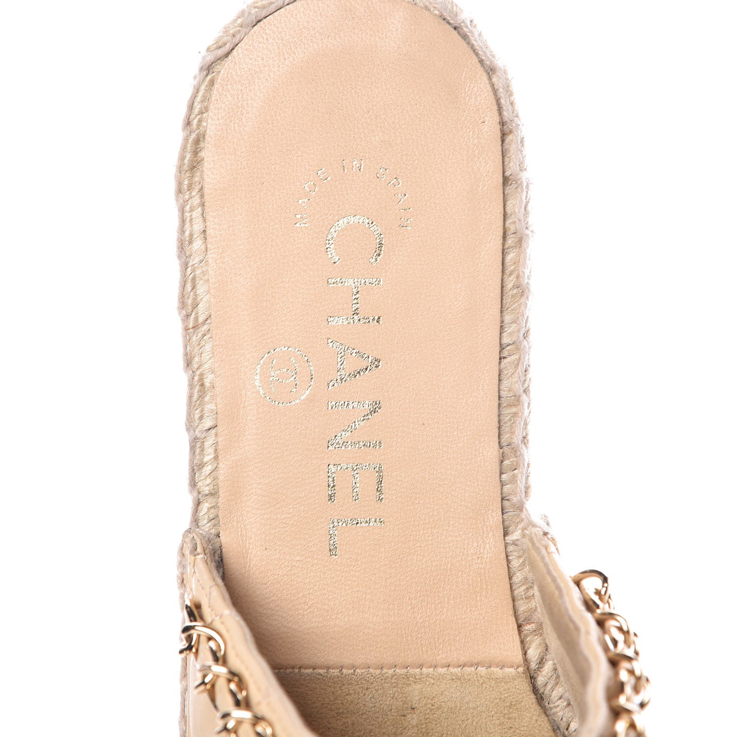 Chanel Lambskin Grosgrain Quilted CC Chain Espadrille Mules 35 Beige Black 8 of 10