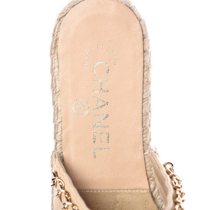 Chanel Lambskin Grosgrain Quilted CC Chain Espadrille Mules 35 Beige Black 8 of 10
