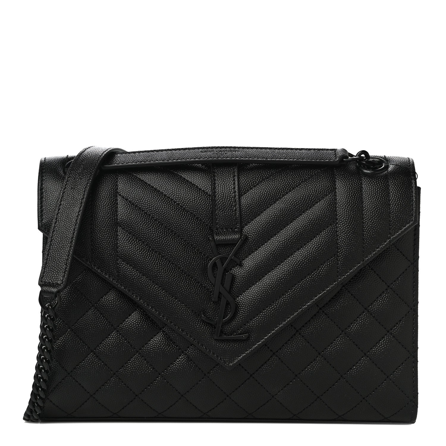 Saint Laurent Grain De Poudre Textured Mixed Matelasse Triquilt Medium Monogram Satchel Black 1 of 10