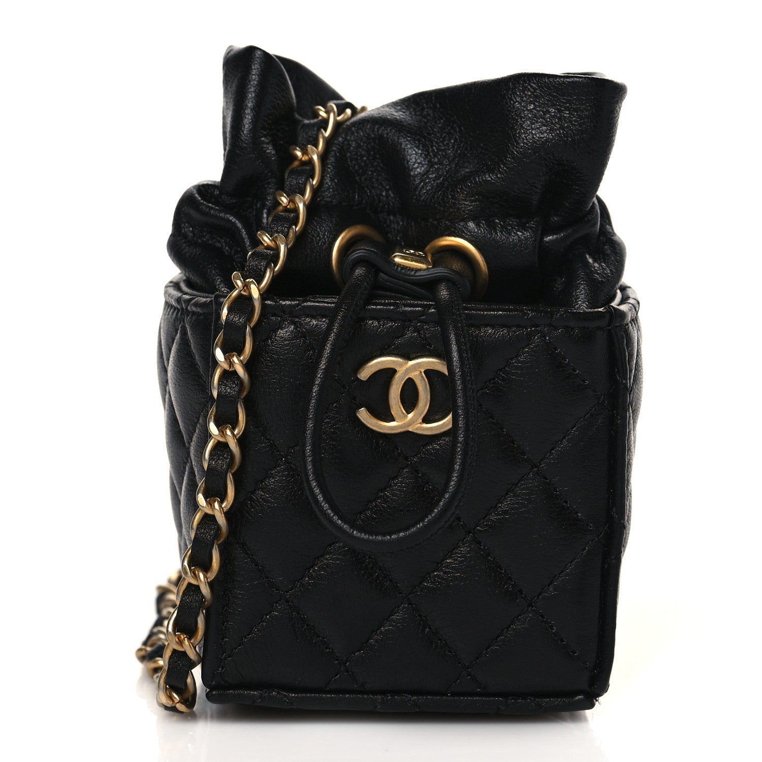 Chanel Calfskin Quilted Mini Drawstring Bucket Bag Black 1 of 10