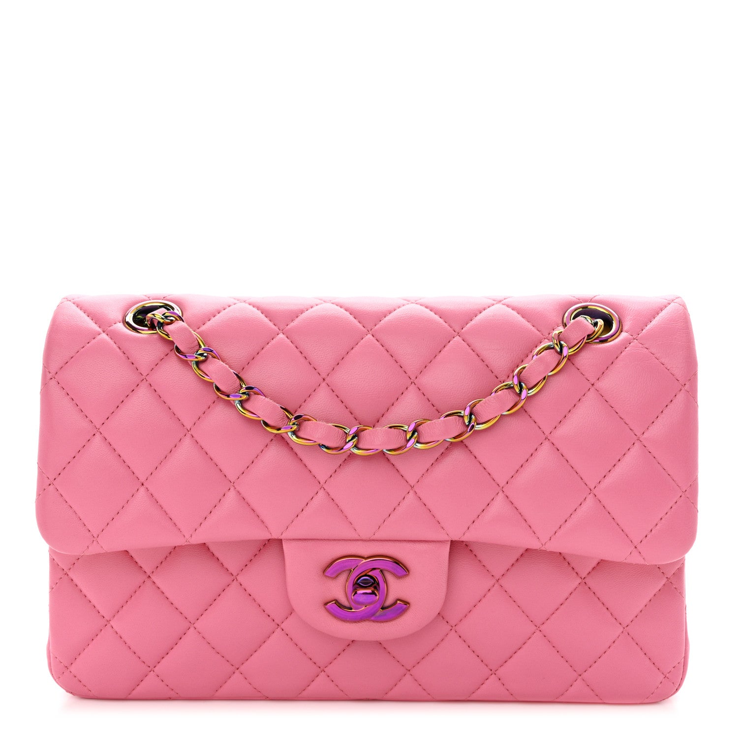 Chanel Lambskin Quilted Small Double Flap Pink Yellow 1 of 11