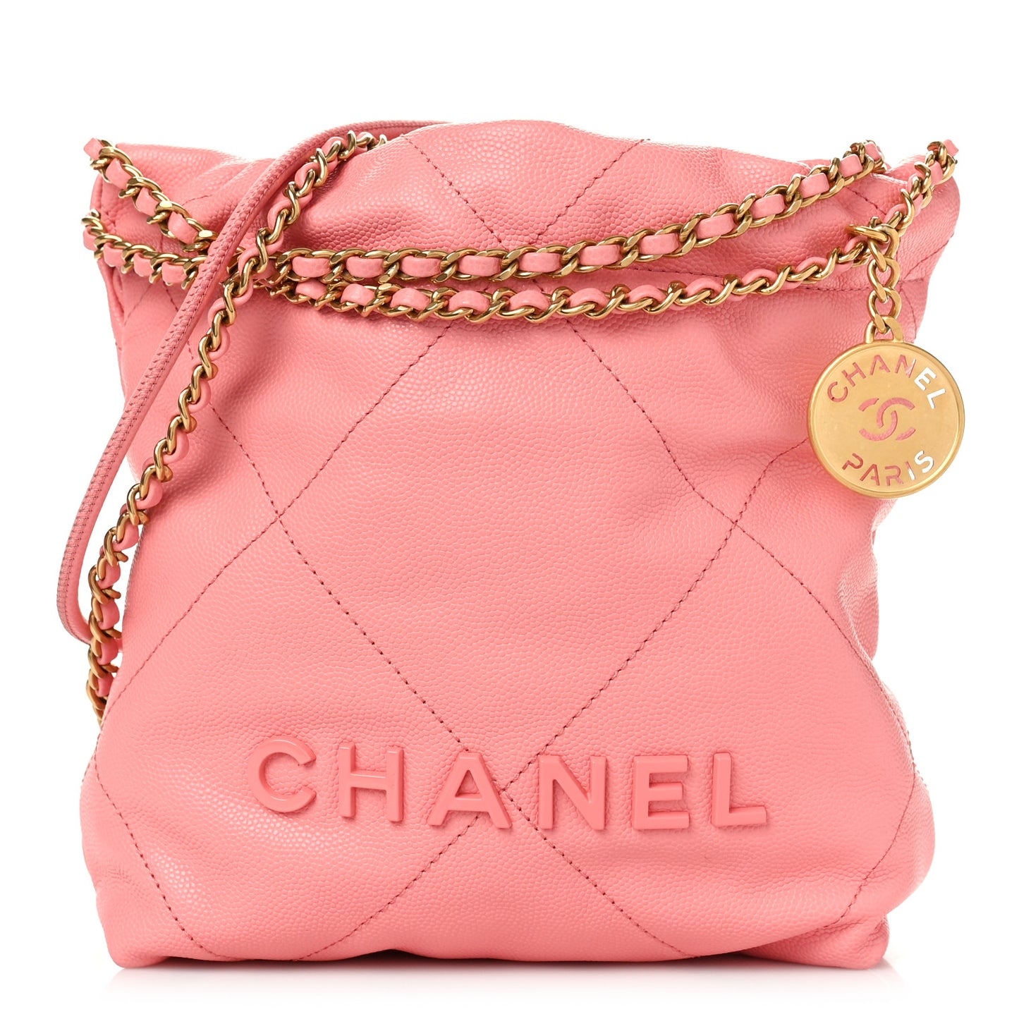 Shiny Caviar Quilted Mini Chanel 22 Coral