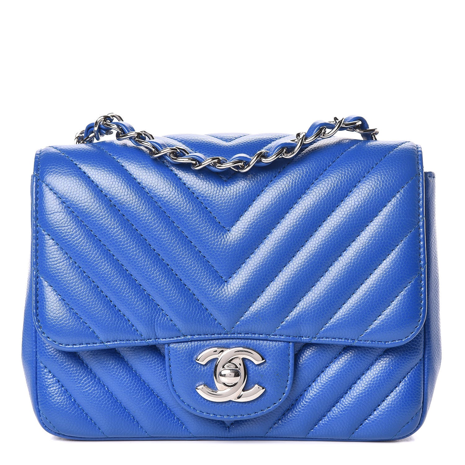 Chanel Caviar Chevron Quilted Mini Square Flap Blue 1 of 10