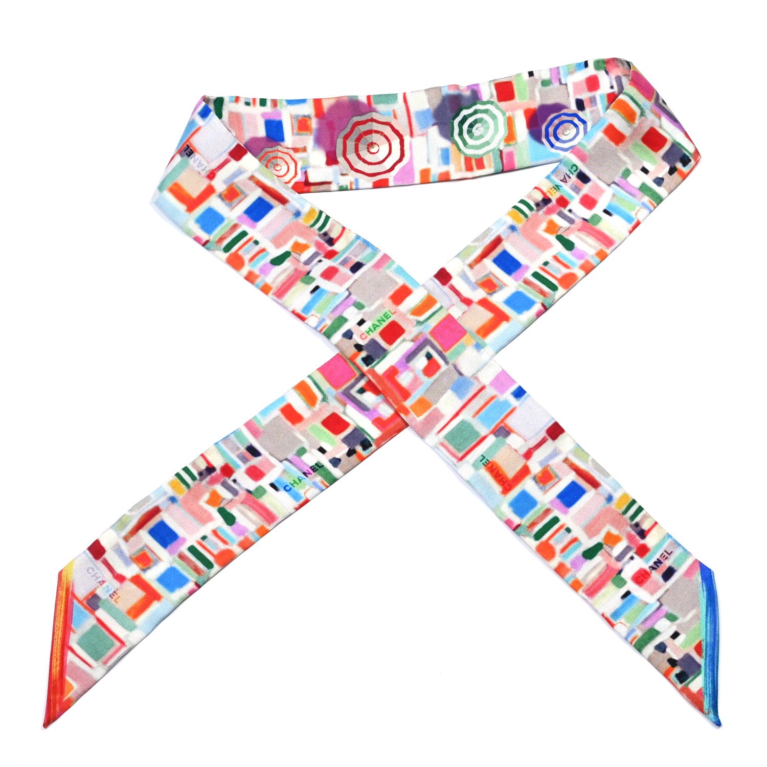 Chanel Silk Slim Bandeau Scarf Multicolor Red 1 of 4