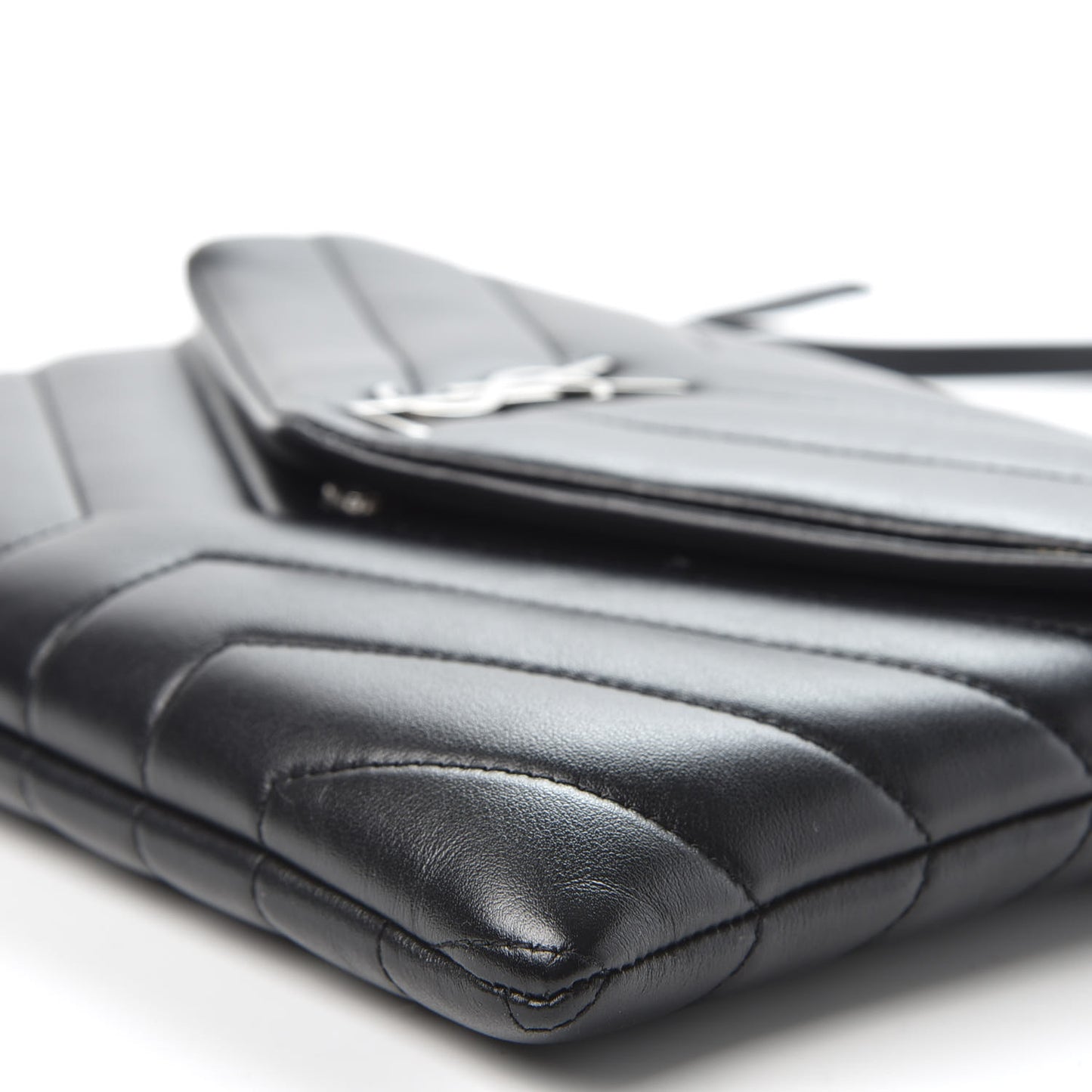 Calfskin Y Quilted Monogram Loulou Flap Bag Black
