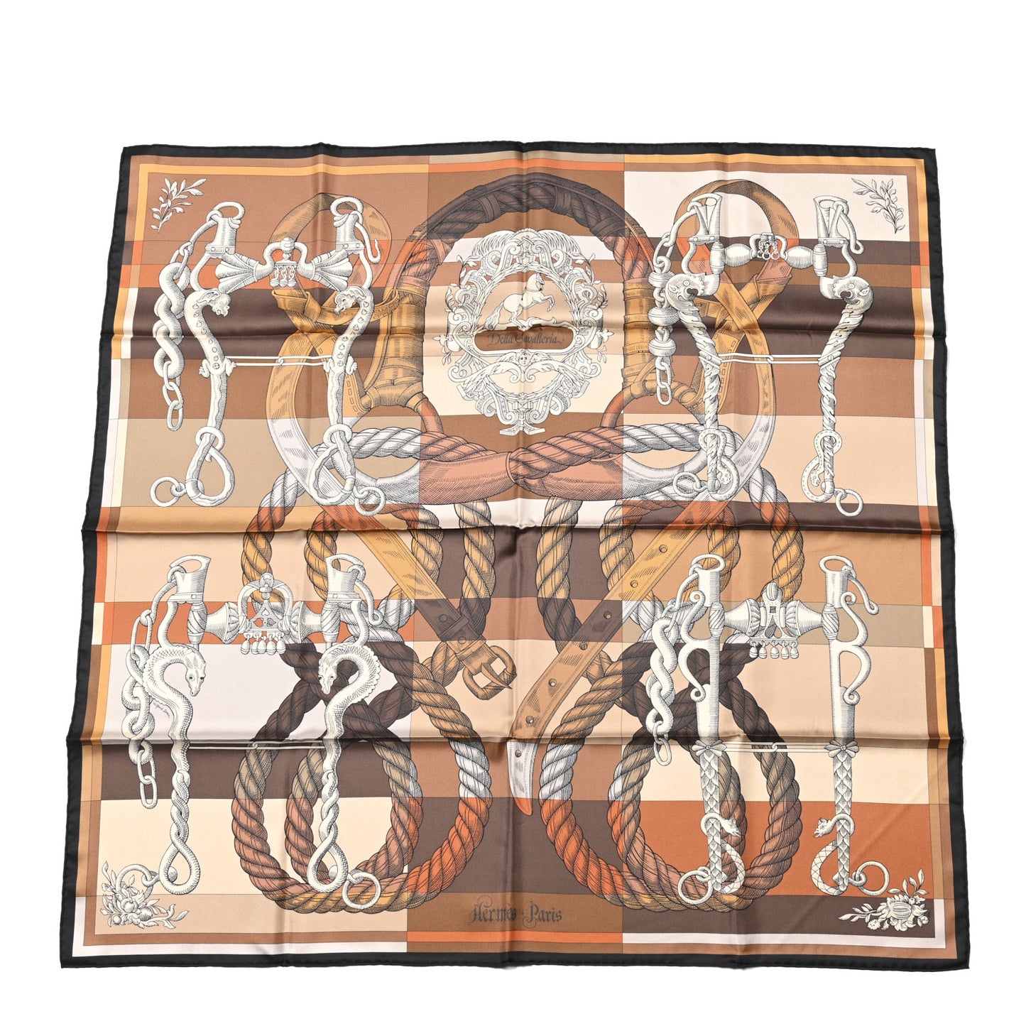 Silk Double Face Della Cavalleria Fine Scarf 90 Marron Beige Caramel
