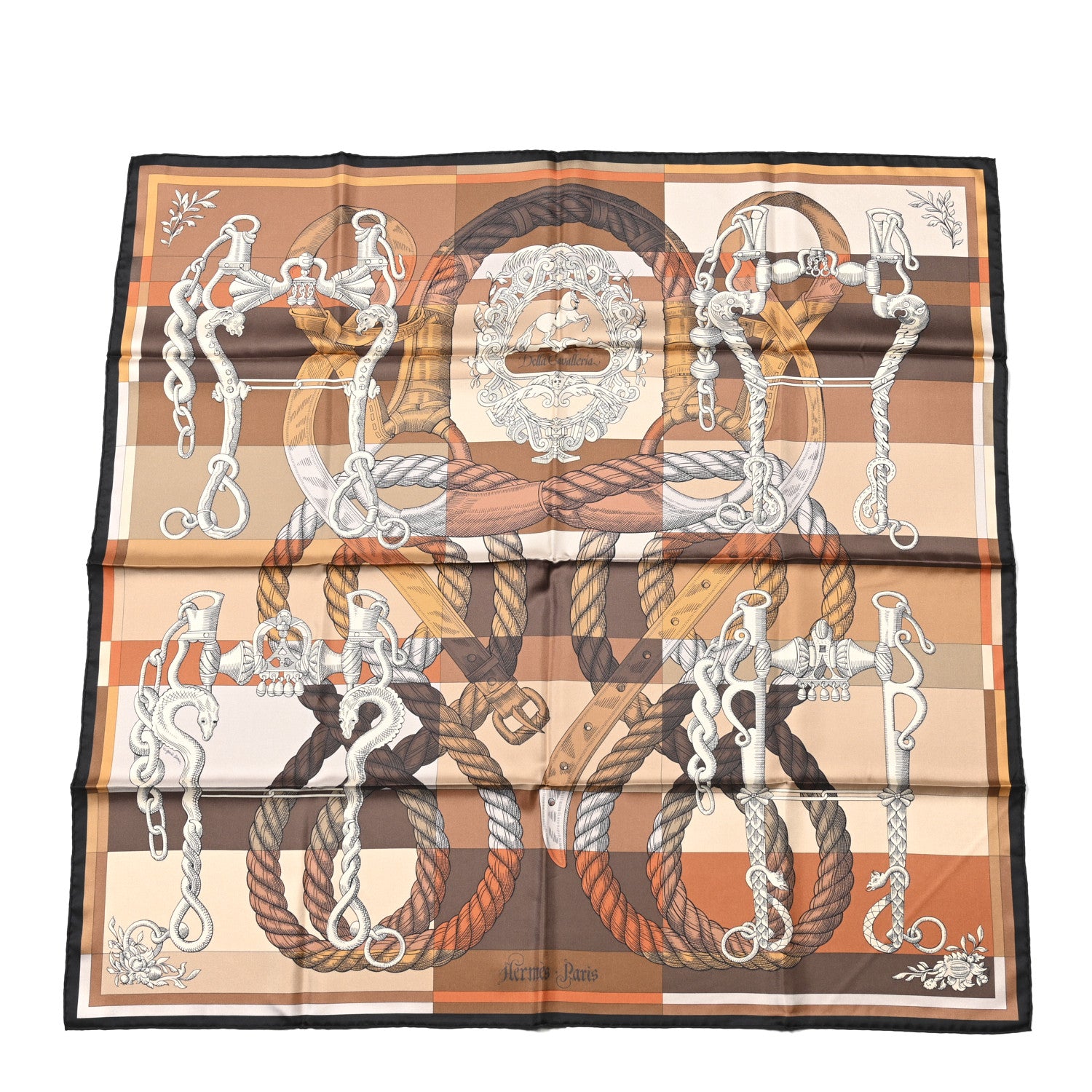 Hermes Silk Double Face Della Cavalleria Fine Scarf 90 Marron Beige Caramel 1 of 5