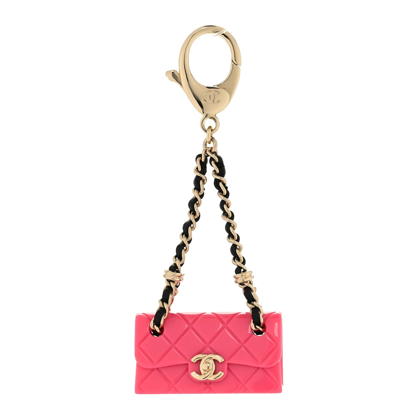 Calfskin Metal Resin CC Quilted Flap Bag Charm Gold Black Pink