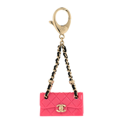 Chanel Calfskin Metal Resin CC Quilted Flap Bag Charm Gold Black Pink 1 of 3