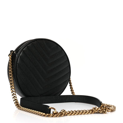 Saint Laurent Grain De Poudre Matelasse Chevron Quilted Round Vinyle Camera Bag Black 3 of 10