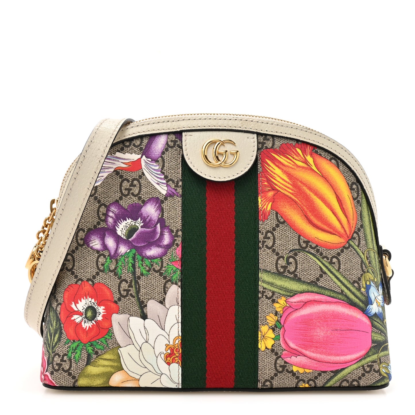 GG Supreme Monogram Flora Web GG Small Ophidia Dome Shoulder Bag White