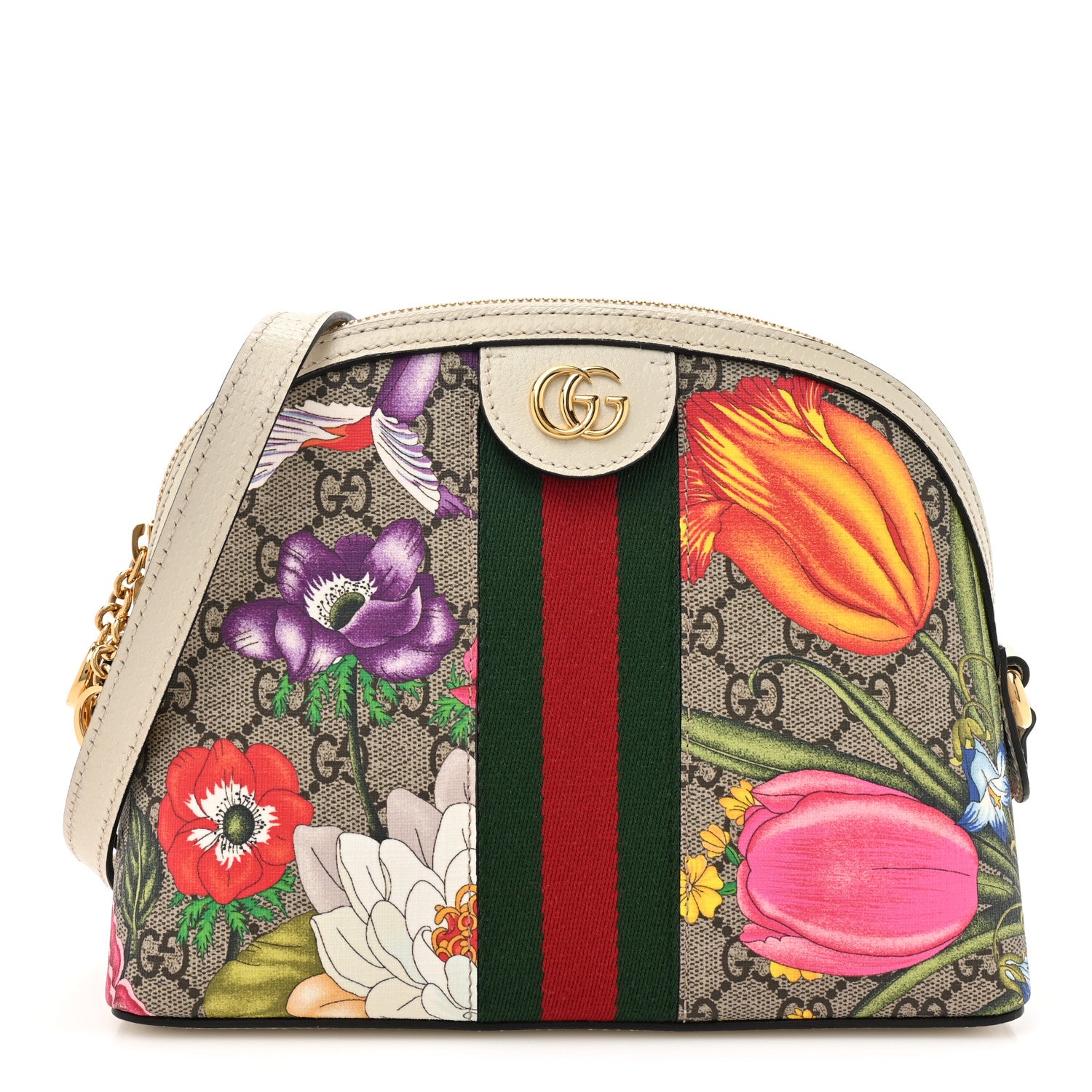 Gucci GG Supreme Monogram Flora Web GG Small Ophidia Dome Shoulder Bag White 1 of 16