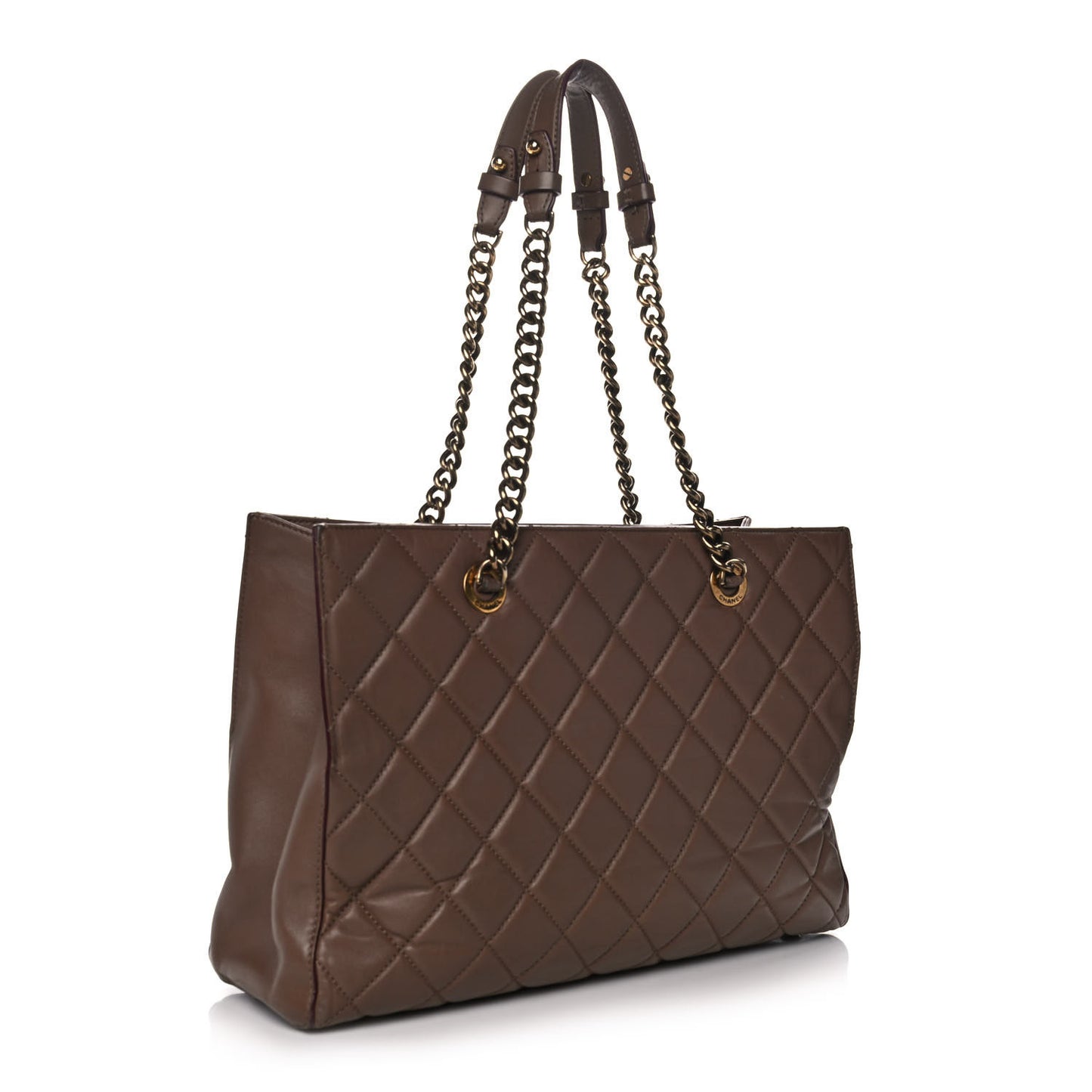 Calfskin Quilted Perfect Edge Tote Brown