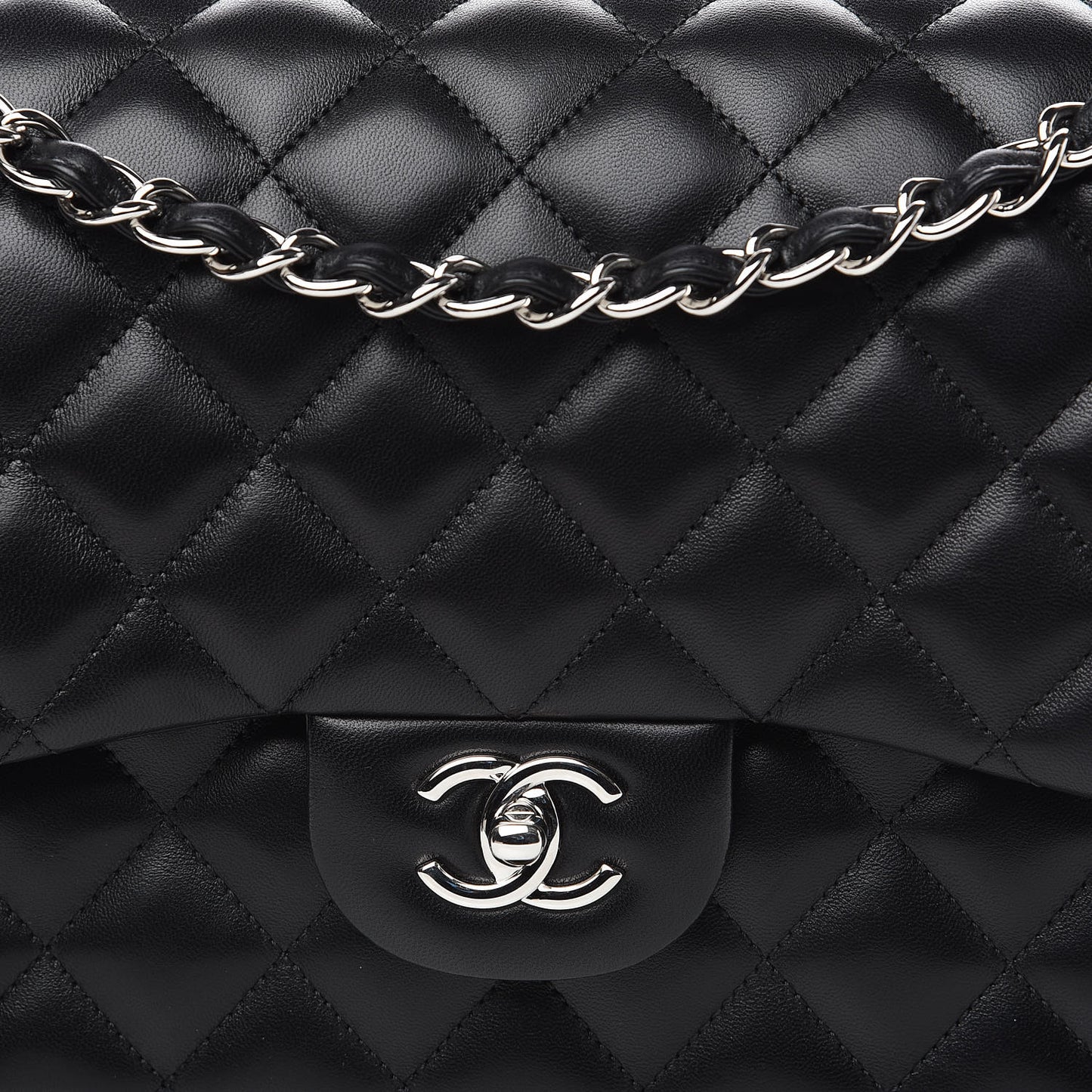 Lambskin Quilted Jumbo Double Flap Black