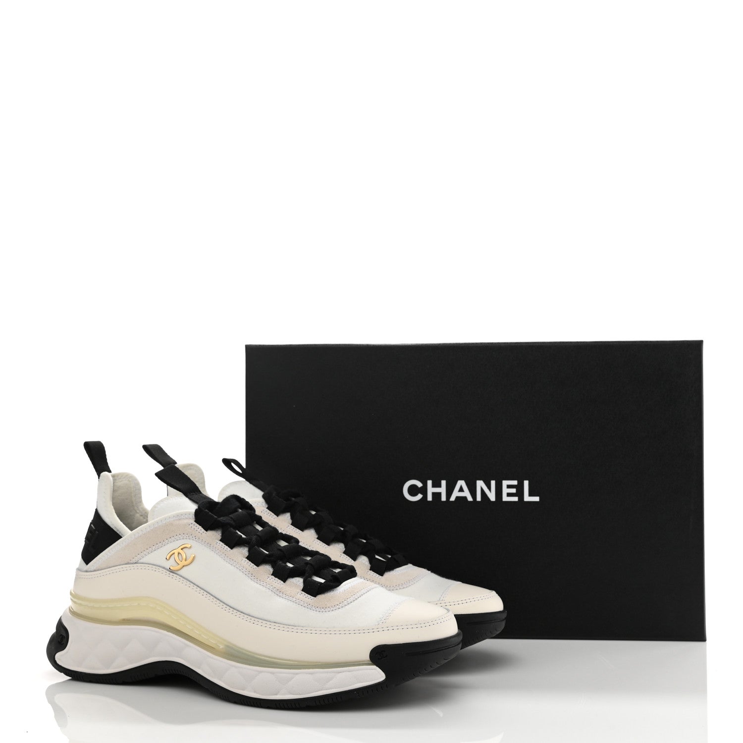 Chanel Velvet Calfskin Mixed Fibers CC Sneakers 38 Ivory Black 9 of 9