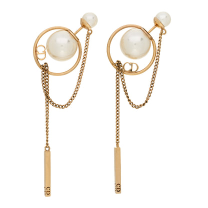 Christian Dior Pearl Tribales Dangle Chain Earrings Gold 1 of 5